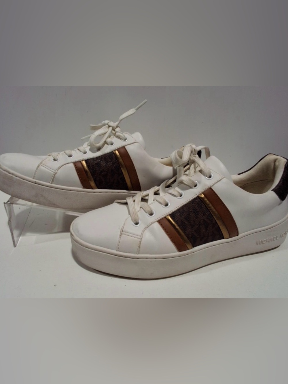 Michael by Michael Kors White Poppy Stripe Platform Sneakers